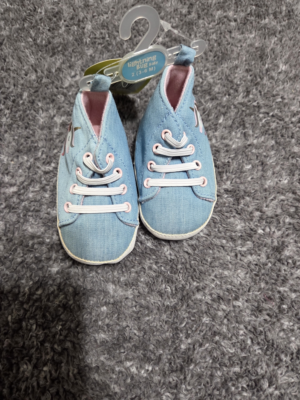 Baby Denim-Look Walker Shoes with Pink Trim And Unicorn